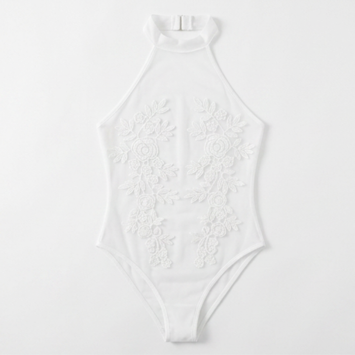 Floressa – Sheer Floral Embroidery Halter Bodysuit