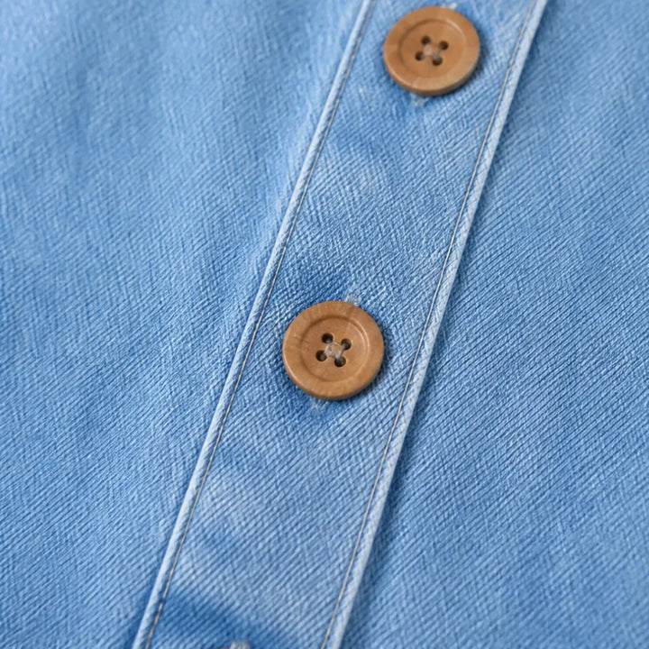 Lora – Vintage Denim Overalls with Button Front and Patch Pockets
