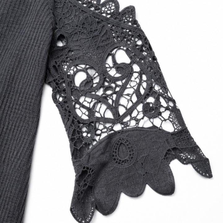 Duetta – Lace-Sleeve Cold-Shoulder Zip-Front Tunic Top
