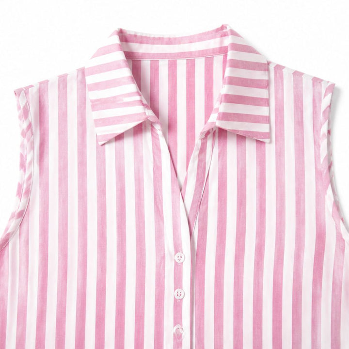 Marena – Striped Sleeveless V-Neck Shirt Dress for Summer