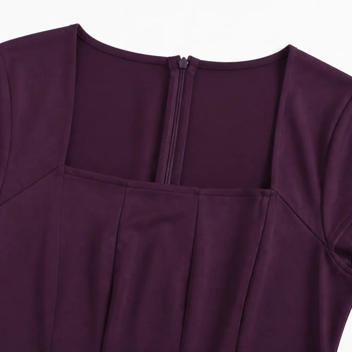 Elowyn – Square Neck A-Line Midi Dress with Sculpted Waist