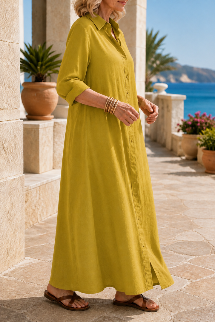 Wearbella – Oversized Cotton-Linen Maxi Shirt Dress