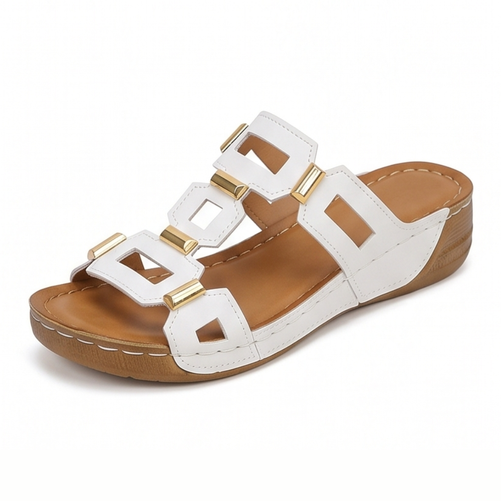 BellaArch – Cushioned Wedge Sandals with Gold Strap Detail