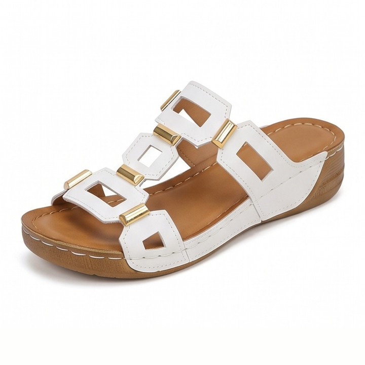 BellaArch – Cushioned Wedge Sandals with Gold Strap Detail