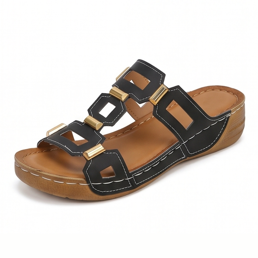 BellaArch – Cushioned Wedge Sandals with Gold Strap Detail