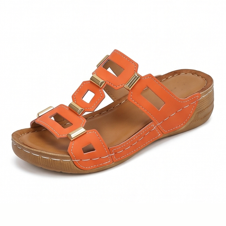 BellaArch – Cushioned Wedge Sandals with Gold Strap Detail