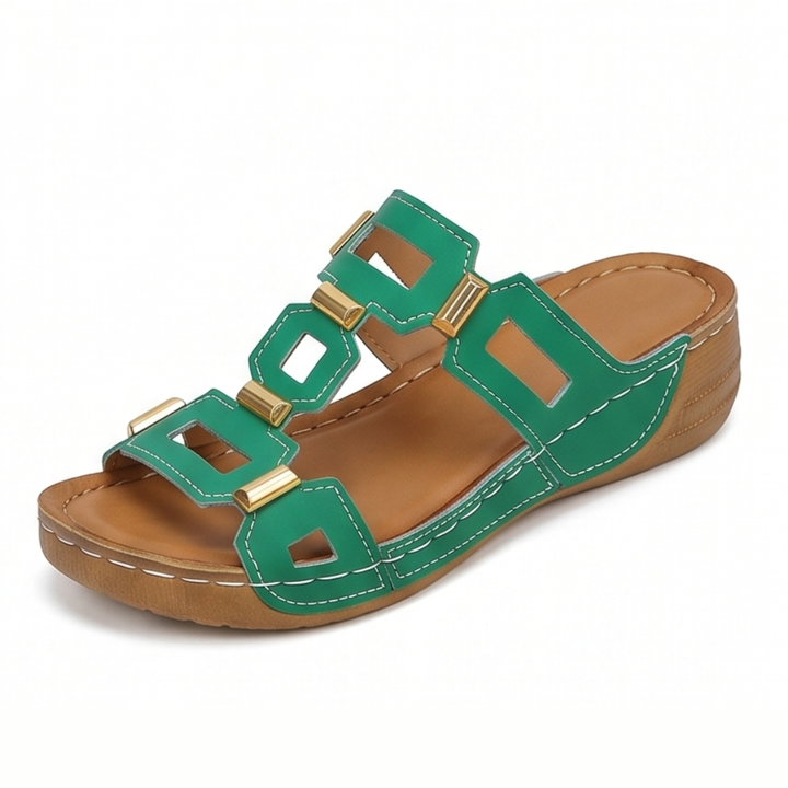 BellaArch – Cushioned Wedge Sandals with Gold Strap Detail