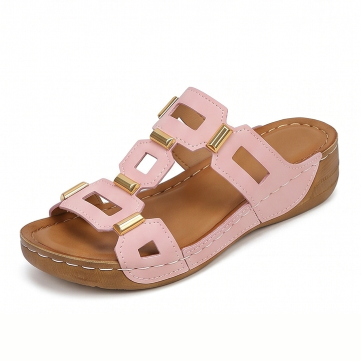 BellaArch – Cushioned Wedge Sandals with Gold Strap Detail