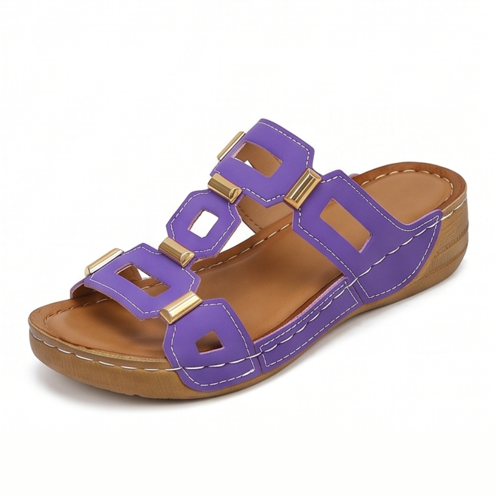 BellaArch – Cushioned Wedge Sandals with Gold Strap Detail