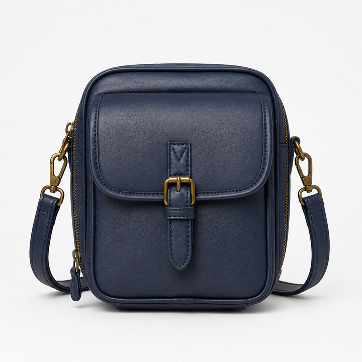 Solene – Structured vegan leather crossbody bag with built-in wallet and glasses compartment