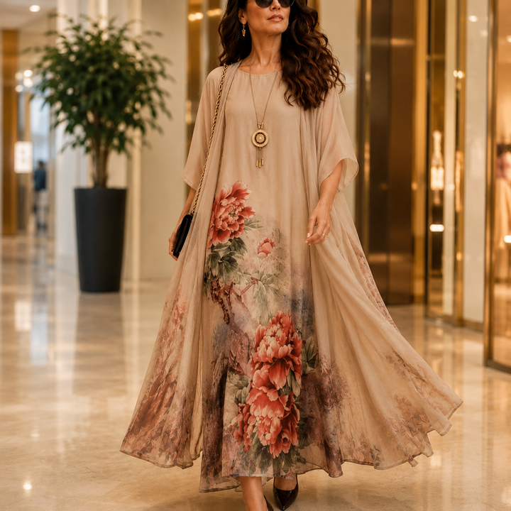 Florenza™ – Floral Maxi Dress and Sheer Voile Coat Set