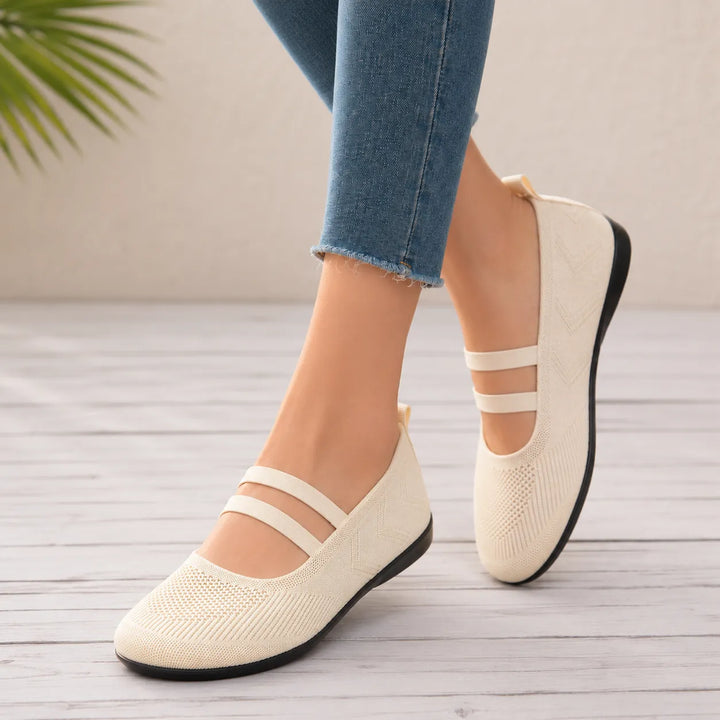 Soffea – Knit Mary Jane Flats with Elastic Straps for Women, Slip On Breathable Ballet Shoes