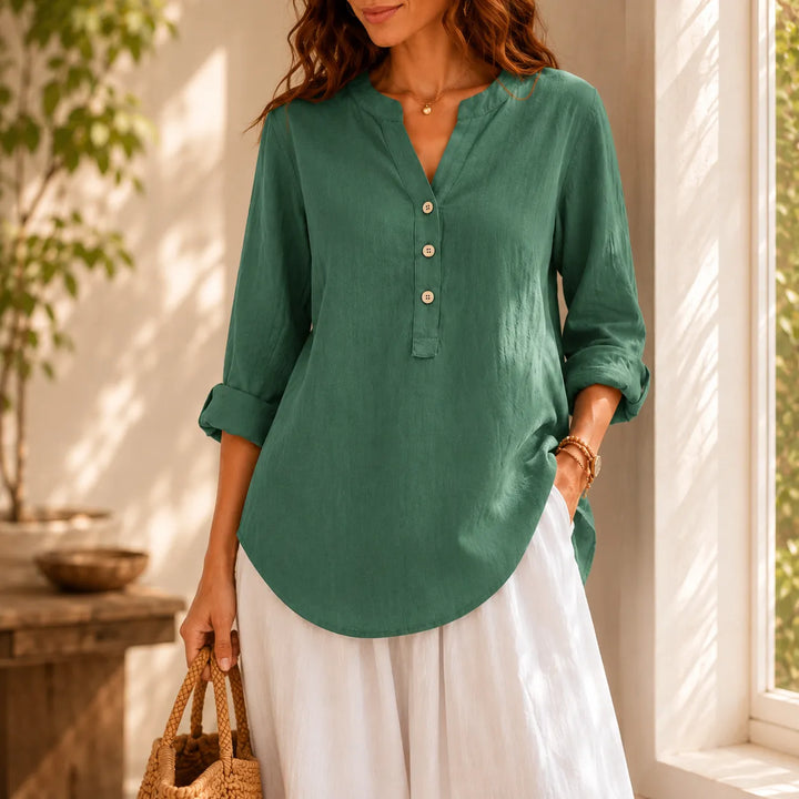 Amberlys – Airy Linen Blouse with V-Neck and Buttons