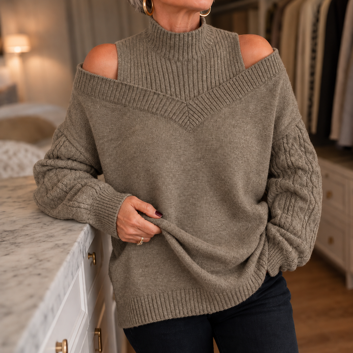 Veluna – Off-Shoulder Cable-Knit Sweater