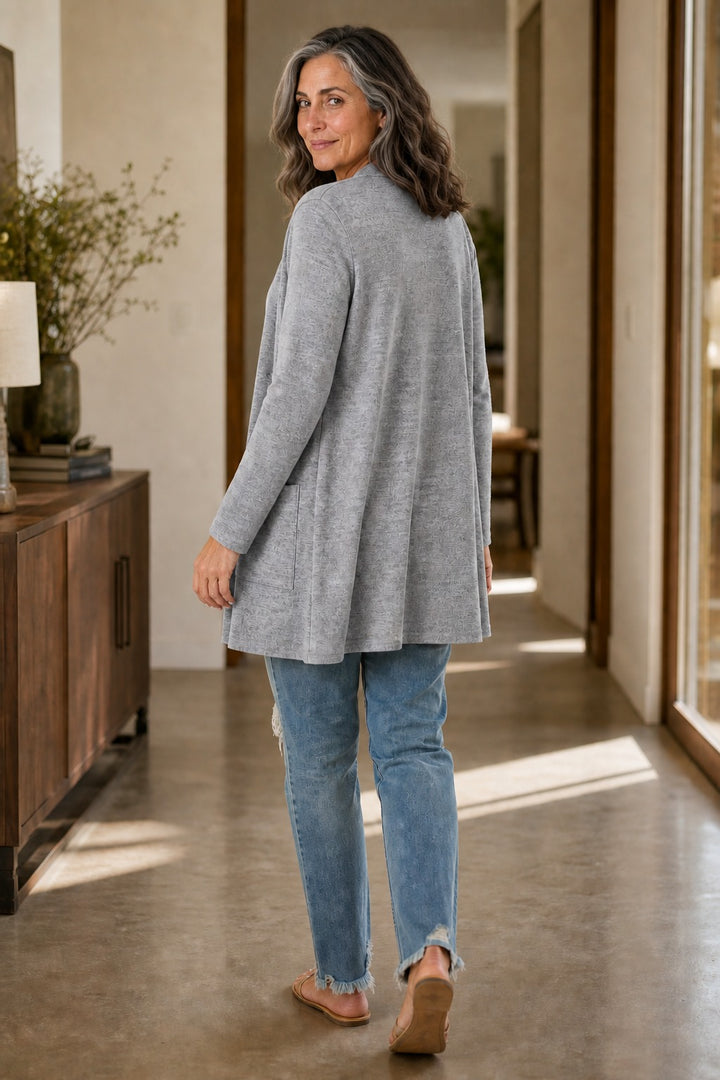 Wearbella – Eyelet Waterfall Open-Front Cardigan