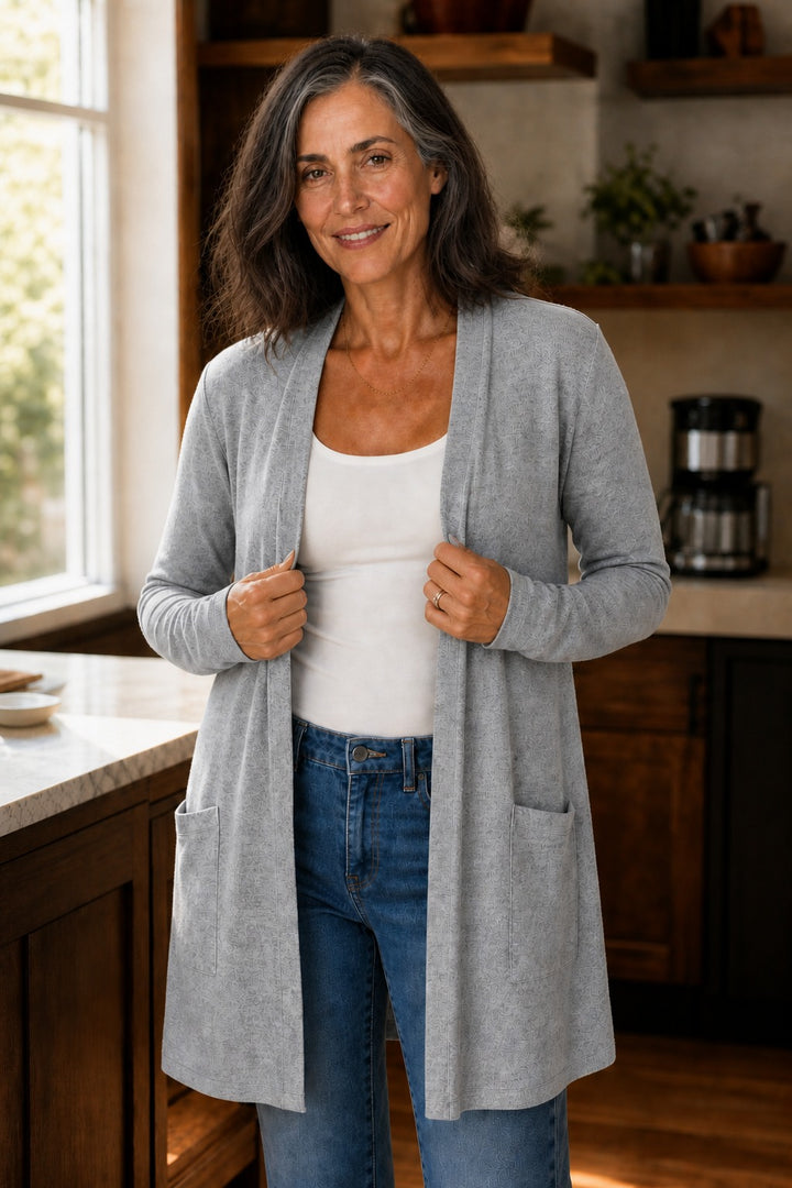 Wearbella – Eyelet Waterfall Open-Front Cardigan