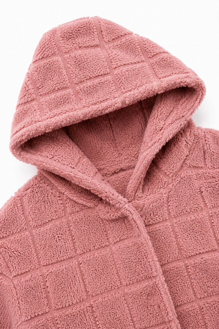 Plushden – Checkered Fuzzy Open-Front Cardigan
