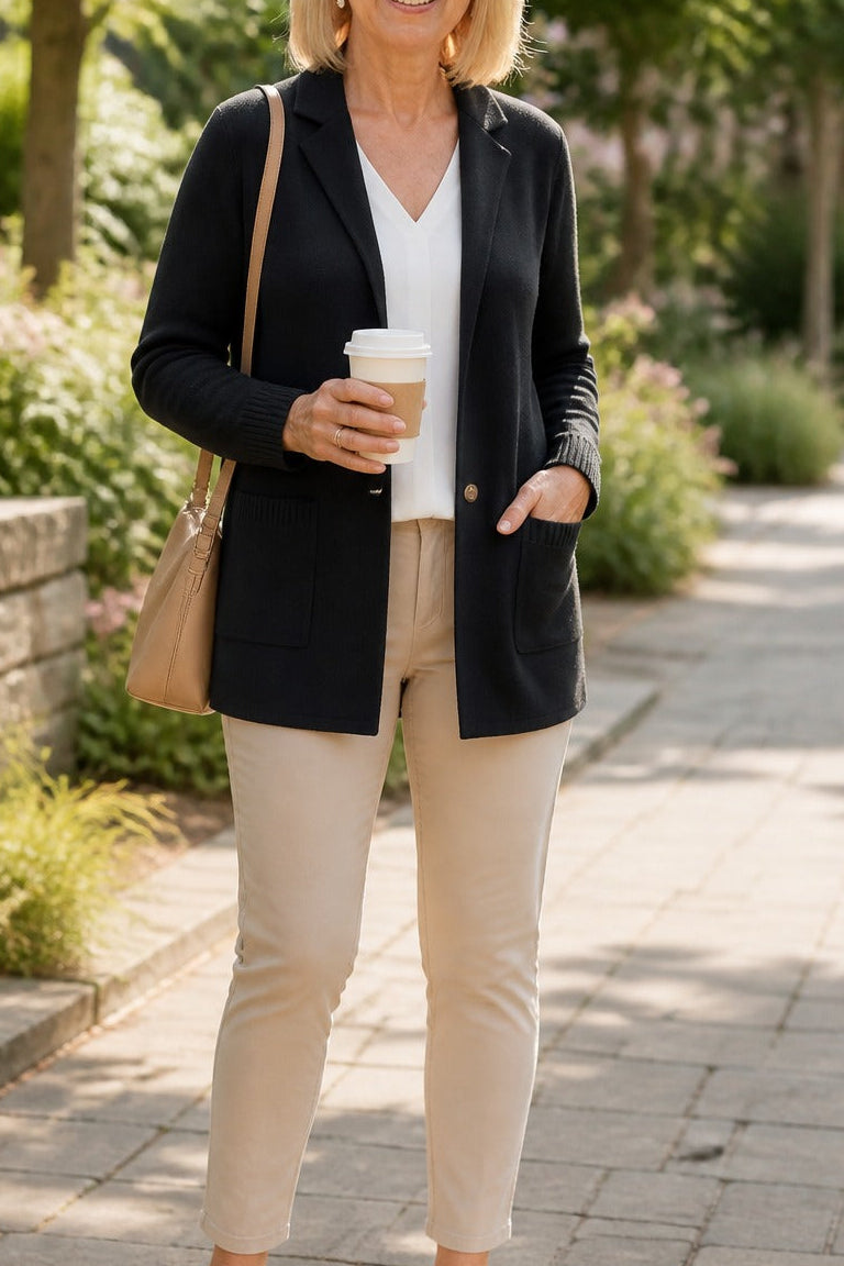 Lapelle – Structured Notch Lapel Flat-Knit Cardigan