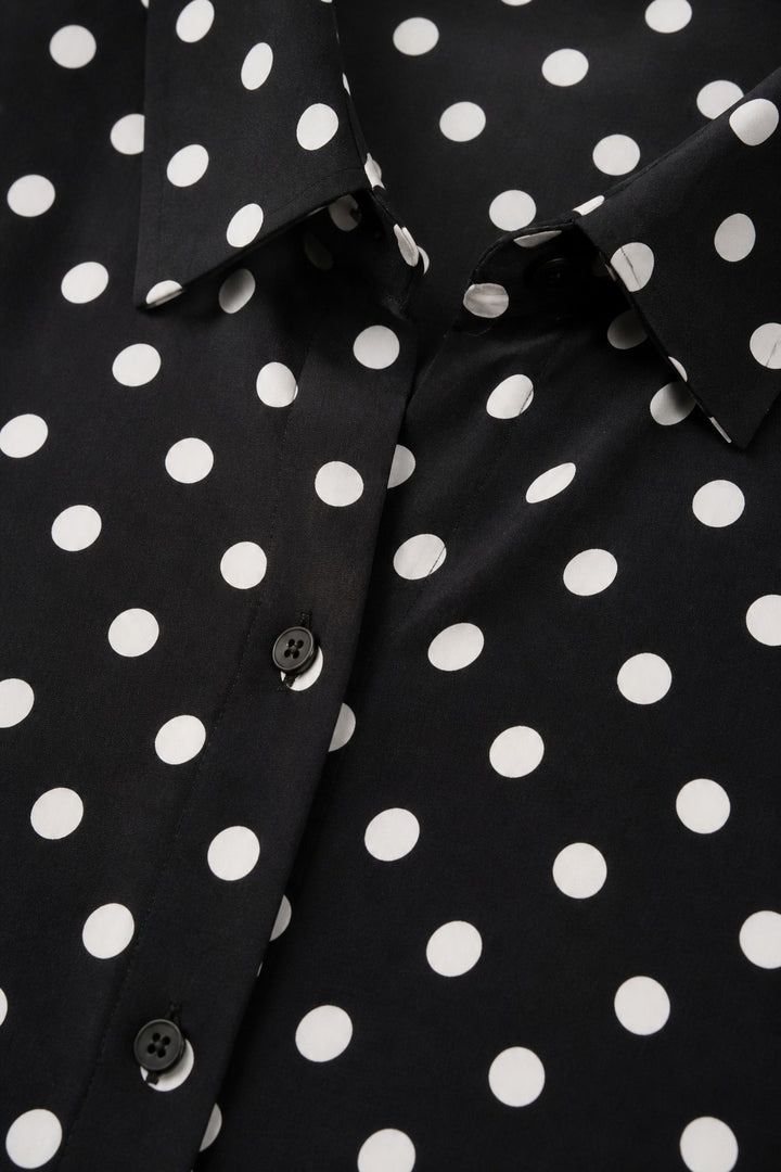 Wearbella – Polka Dot Lapel Long Sleeve Blouse