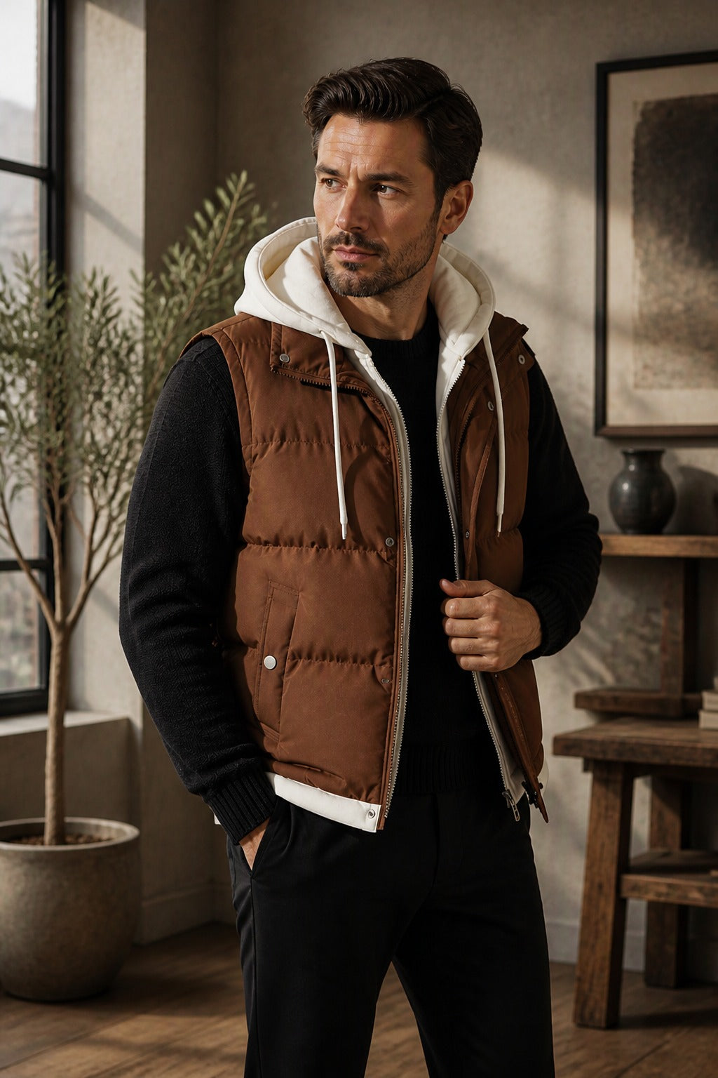 Wraverly – Layered Double Hood Puffer Vest