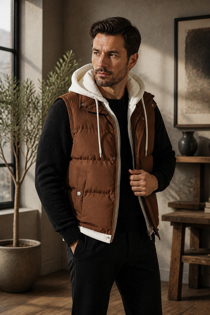 Wraverly – Layered Double Hood Puffer Vest