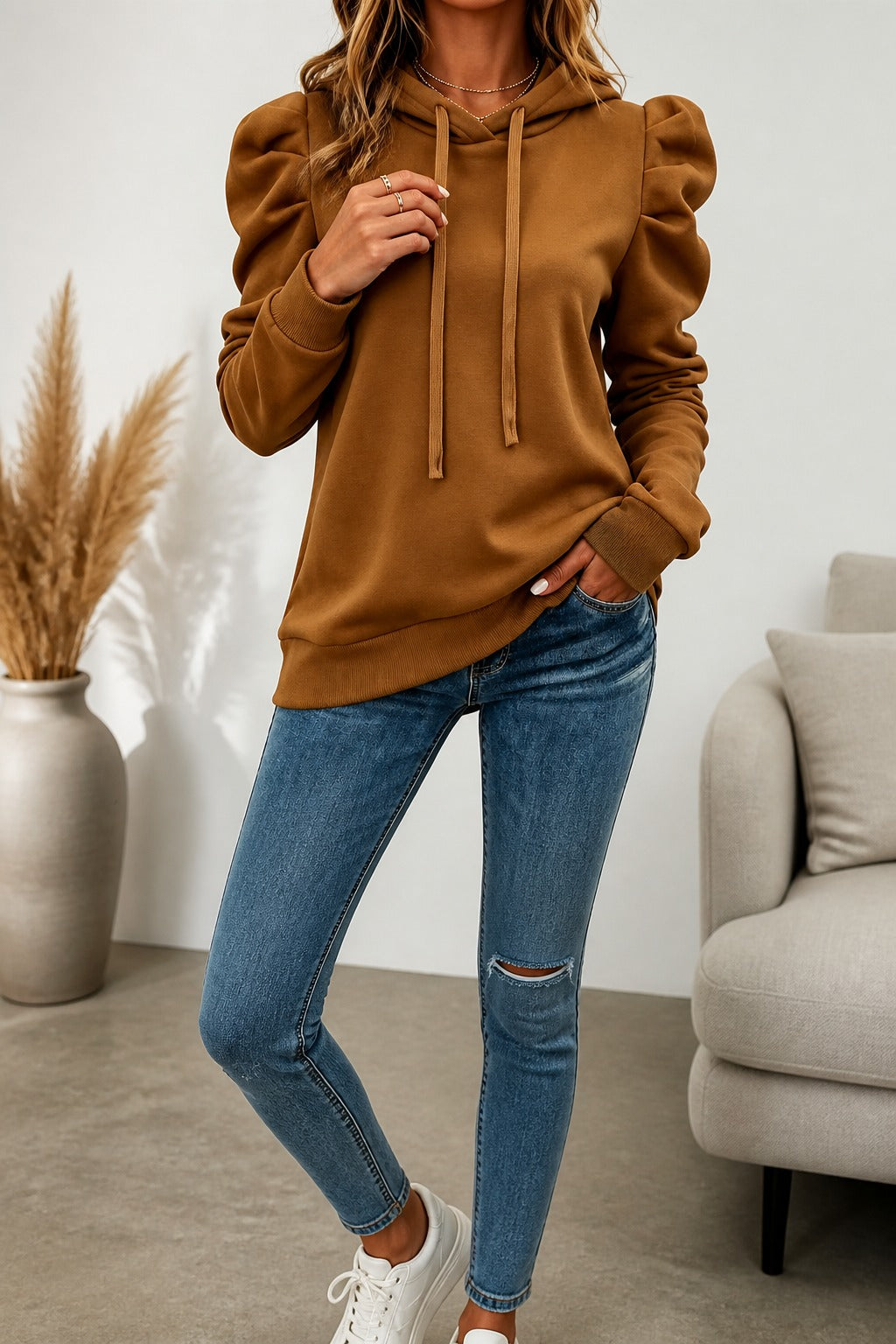 Coshvale – Puff Sleeve Hooded Sweatshirt