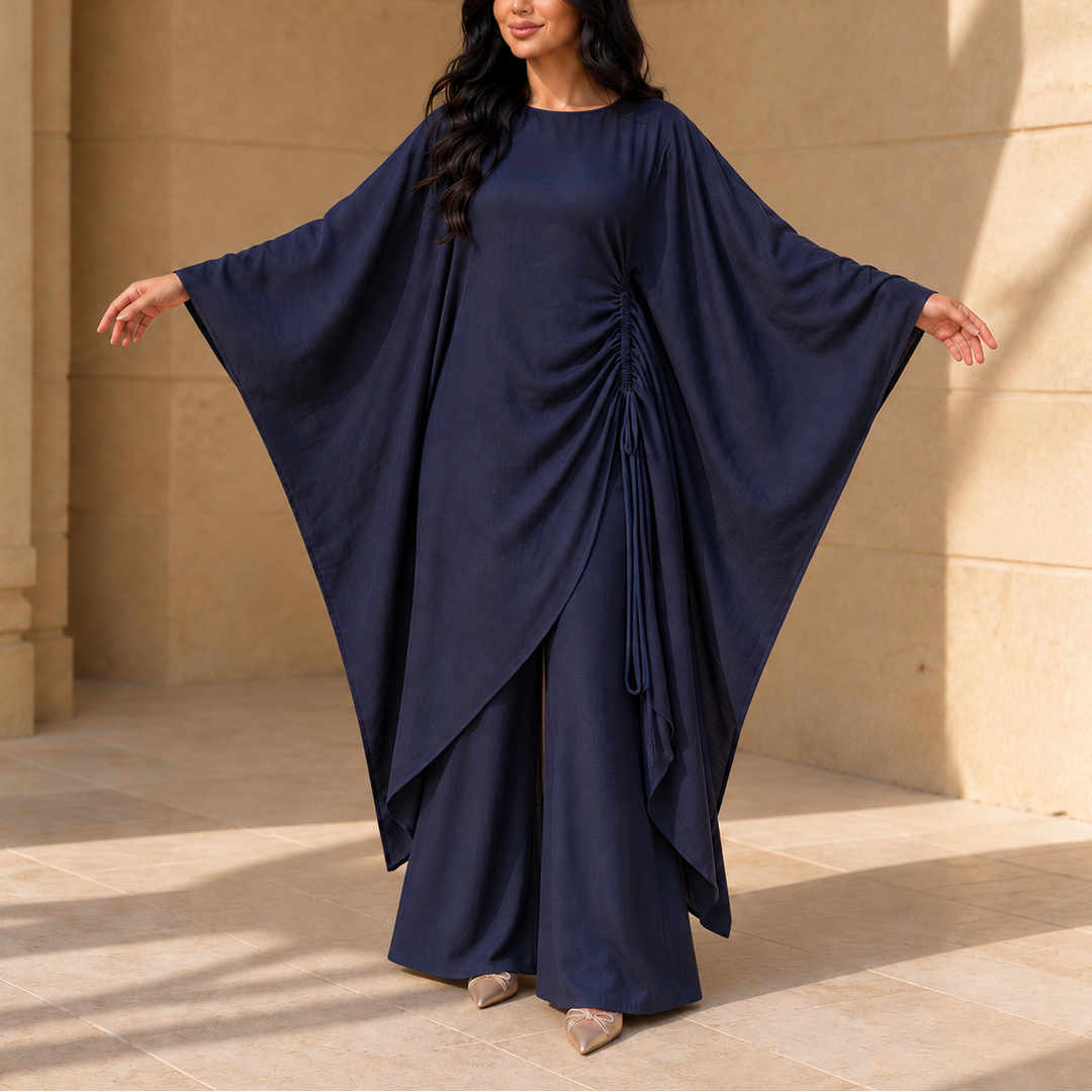 Elara – Adjustable-Waist Batwing Kaftan Trouser Set