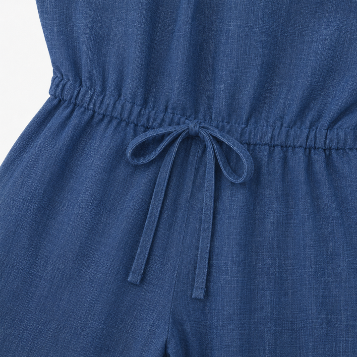 Soraya – Halter Wide-Leg Drawstring Jumpsuit, Summer Denim-Look