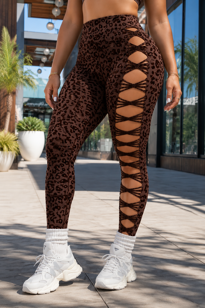 Wearlow – Leopard Print Lace-Up Cutout Leggings