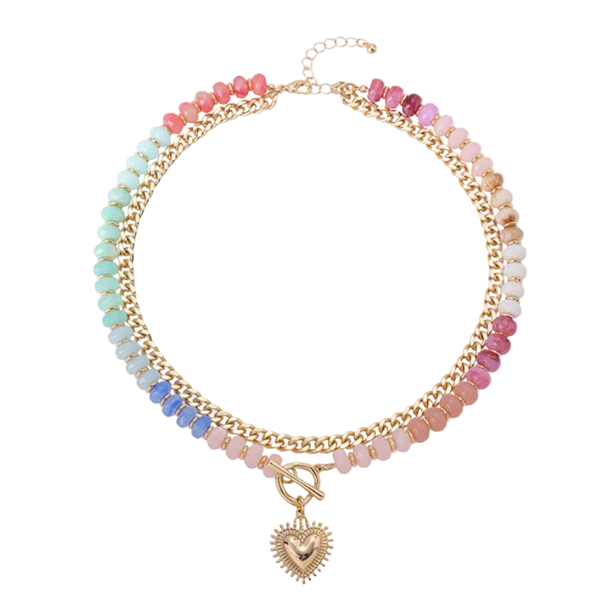 Lunavia – Pastel Bead Layered Necklace with Gold Heart