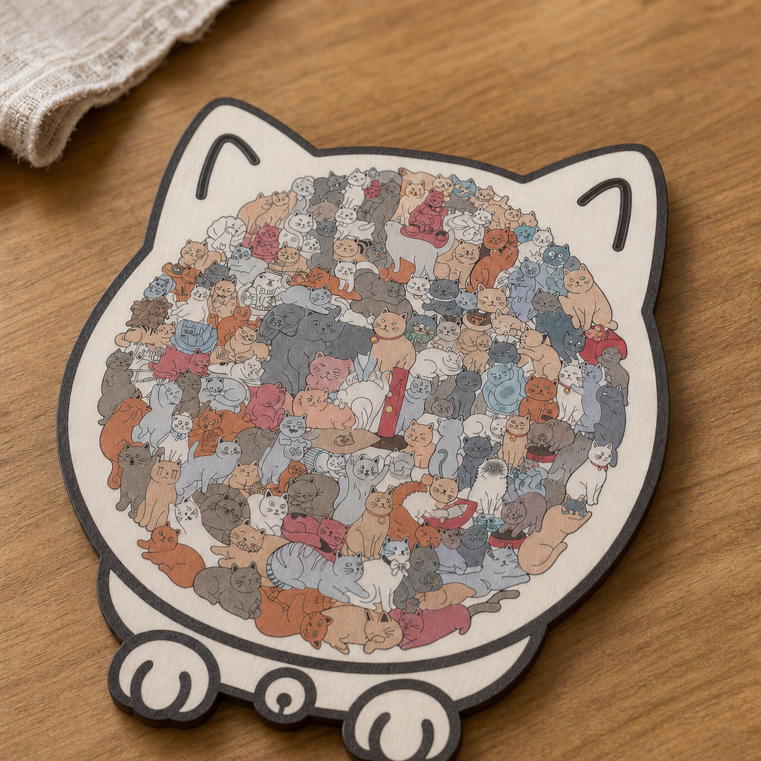 Purrzzle – 135-Piece Cat-Shaped Wooden Jigsaw Puzzle