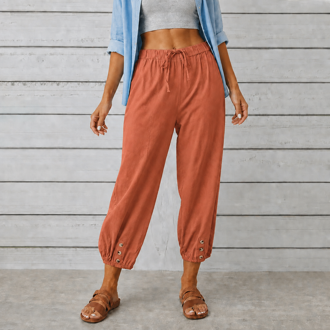 Wearbella – Wide-Leg Linen Blend Drawstring Pants
