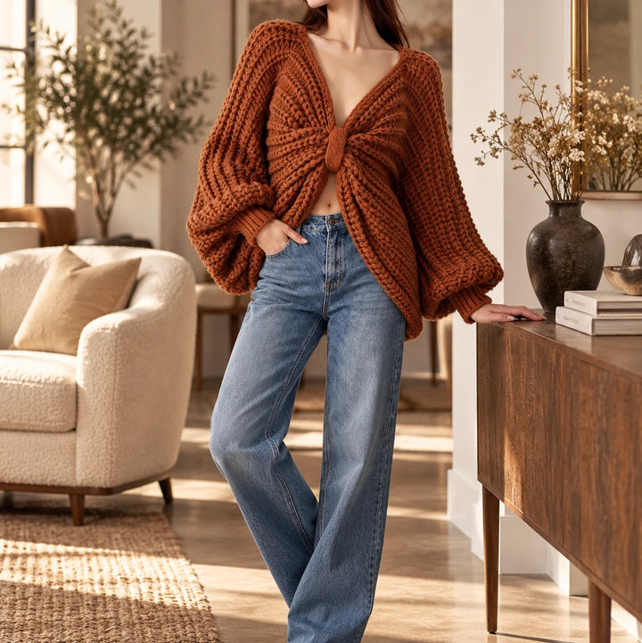 Twistly – Twist-Front Batwing Sleeve Cardigan