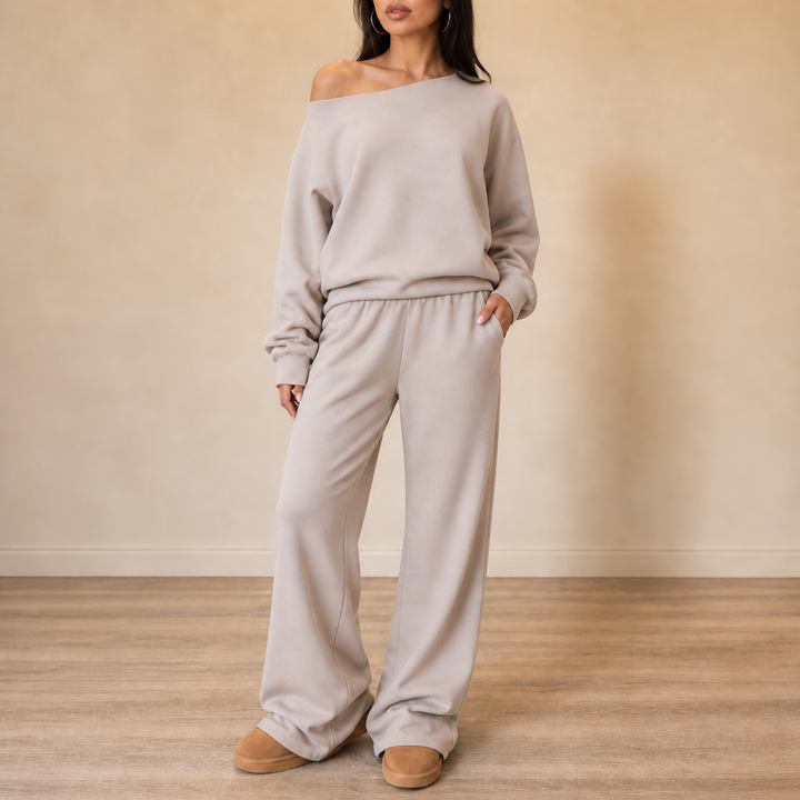 Line & Leisure – Contrast-Piped Wide-Leg Lounge Set