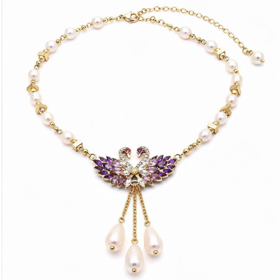 Lunabelle – Twin-Swan Pearl Tassel Necklace