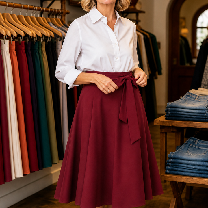 Sashwaist – Self-Tie Pleated High-Waisted Midi Skirt