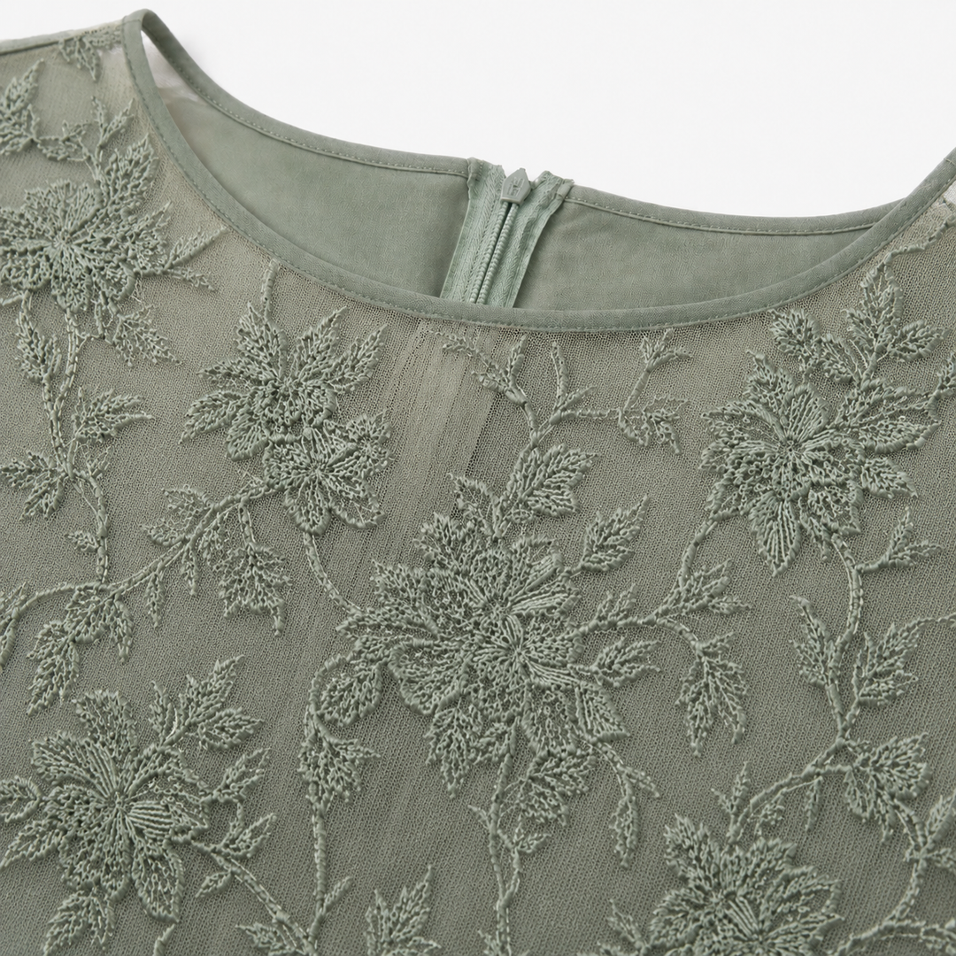 Elarose – Embroidered Lace Bodice Midi Dress for Weddings