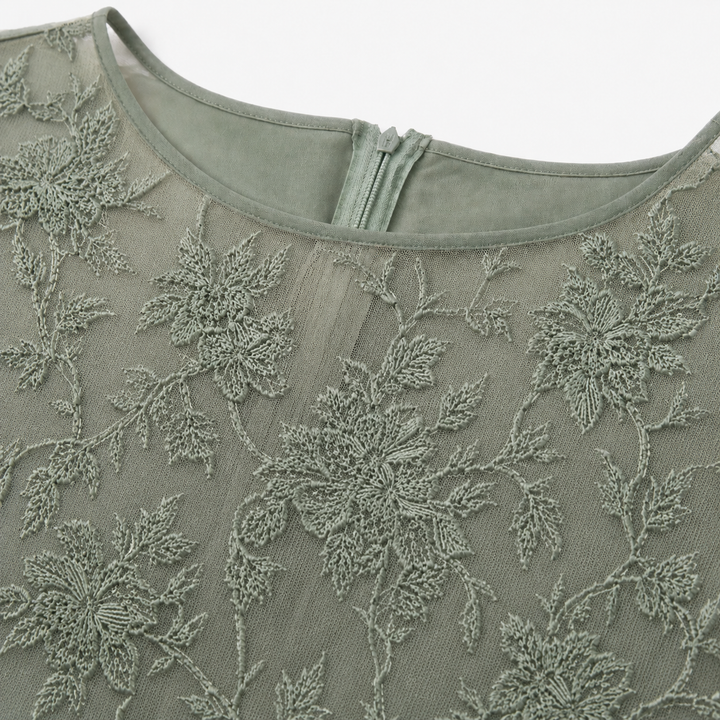 Elarose – Embroidered Lace Bodice Midi Dress for Weddings