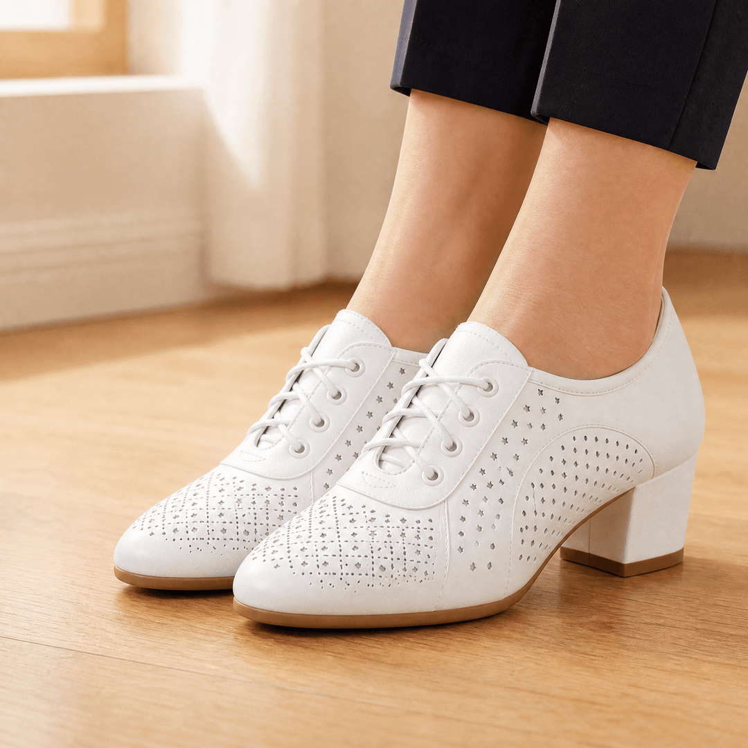 Aerella – Women's Breathable Perforated Block Heel Shoes White / 5