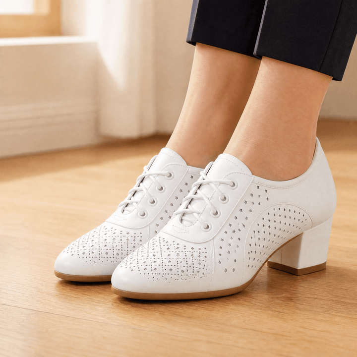 Aerella – Women's Breathable Perforated Block Heel Shoes White / 5