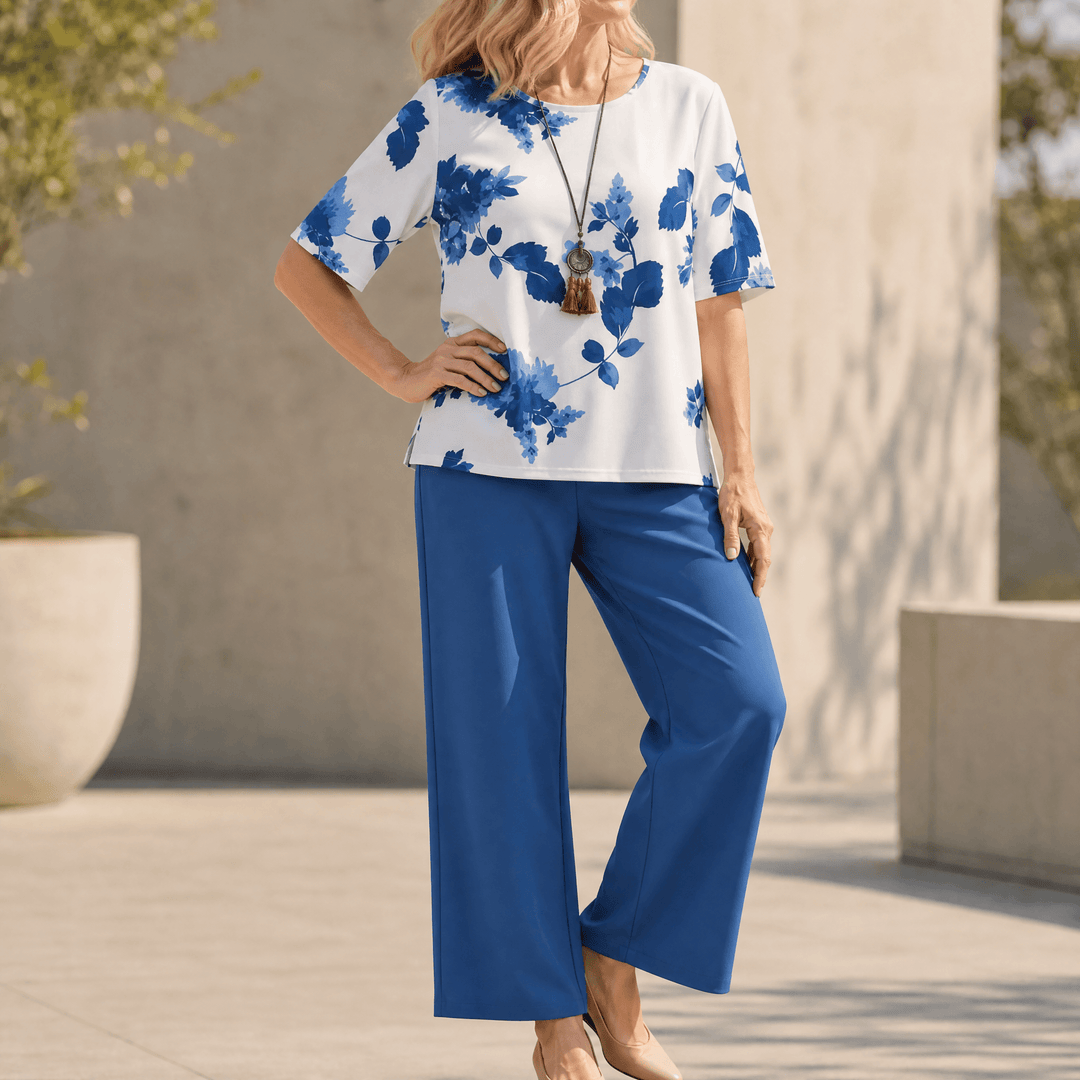 Avery – Women's Floral Top & Wide-Leg Pants Set Blue Floral / S