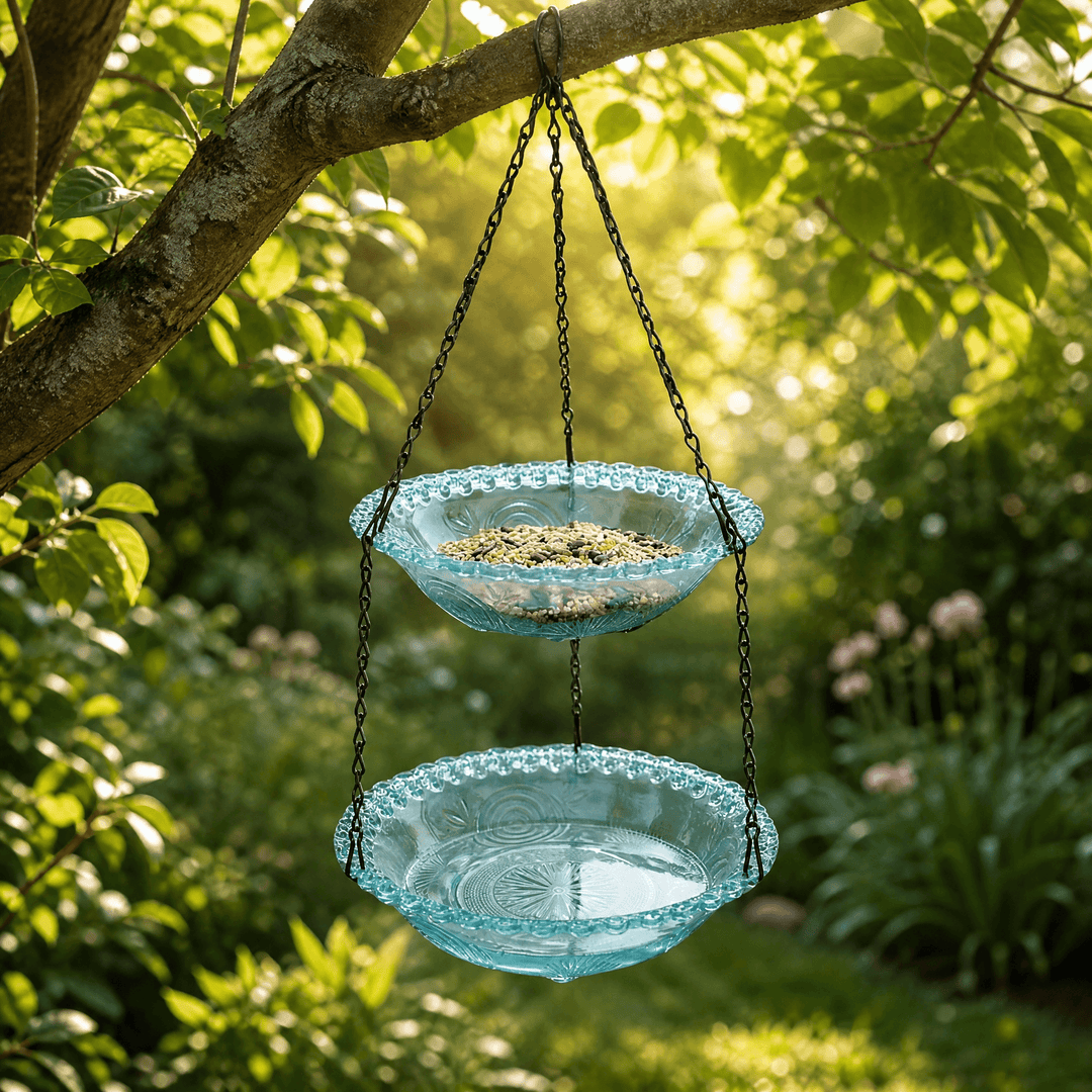 Avielle – Vintage Hanging Bird Feeder and Bath Blue