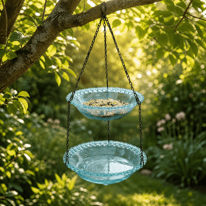 Avielle – Vintage Hanging Bird Feeder and Bath Blue