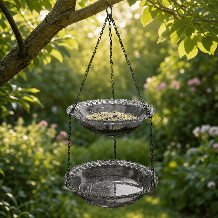 Avielle – Vintage Hanging Bird Feeder and Bath Gray