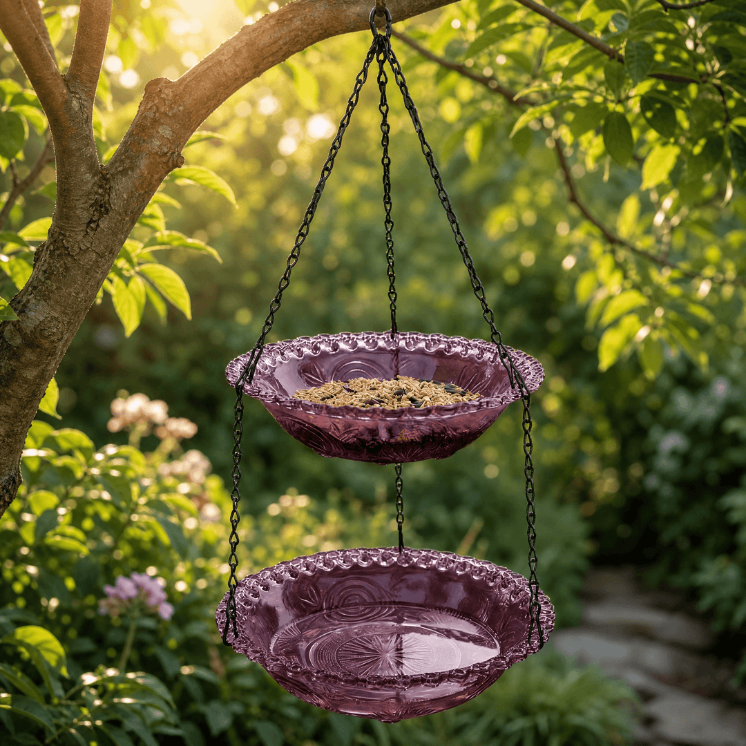 Avielle – Vintage Hanging Bird Feeder and Bath Purple