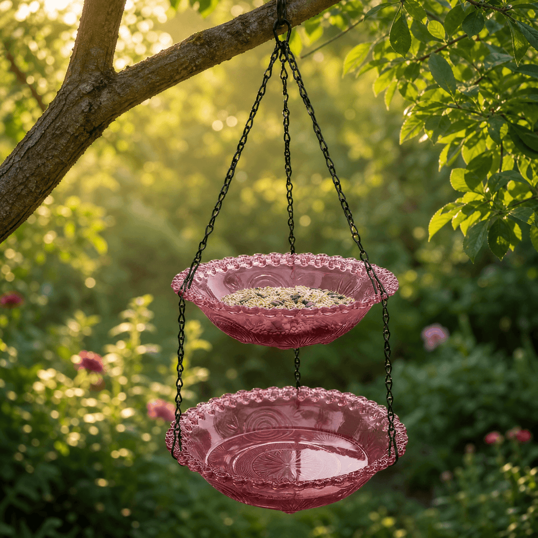 Avielle – Vintage Hanging Bird Feeder and Bath Red