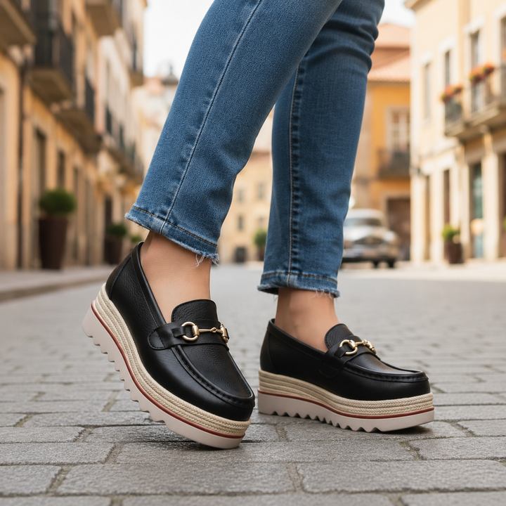 Clarelle – Steel-look Clasp Lug Sole Loafers