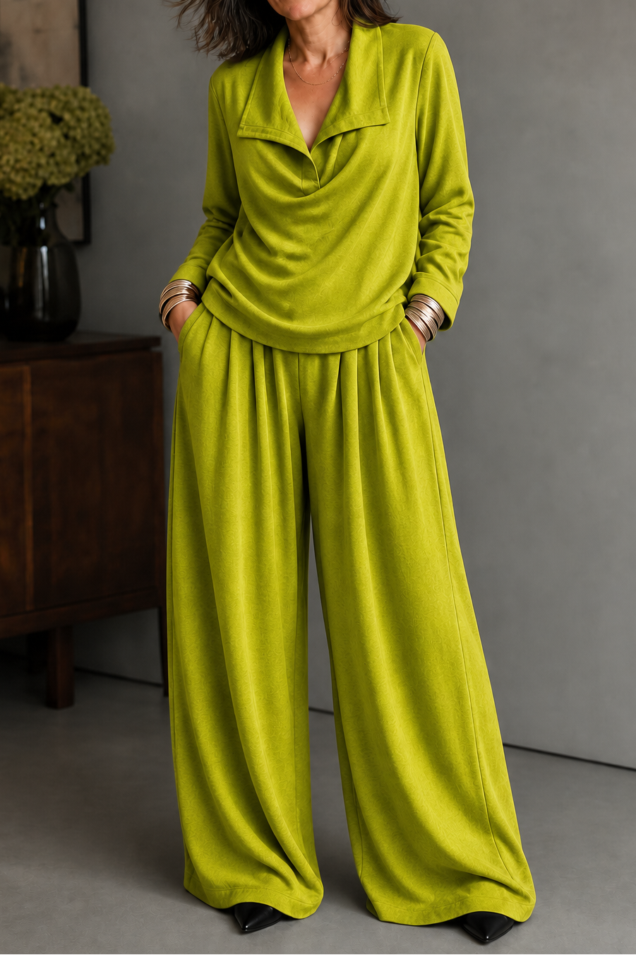 Wearbella – Ribbed Knit Draped Top. And Pants Set