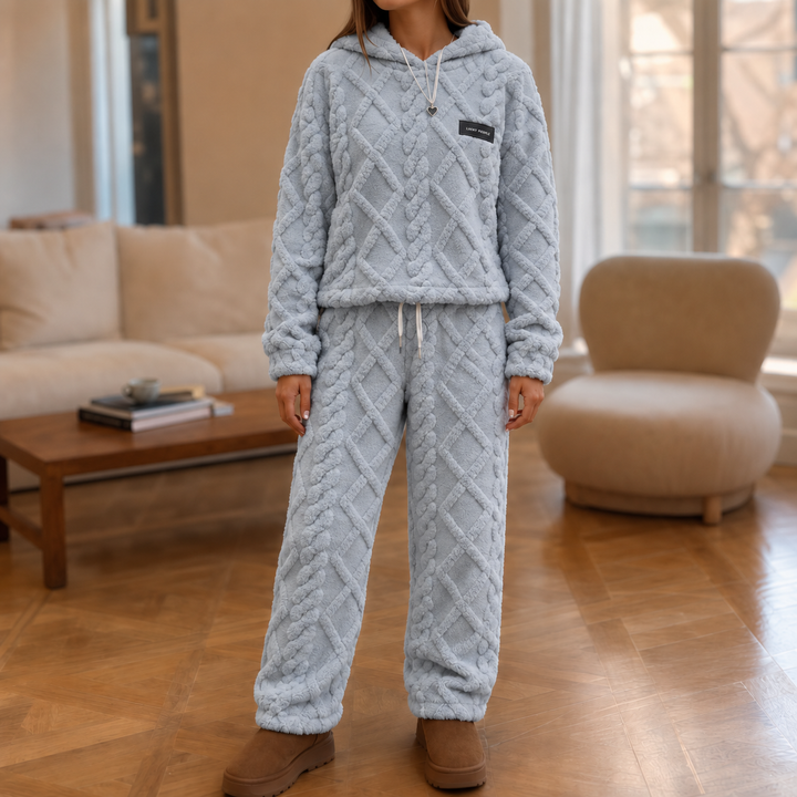 Wearbella – Embossed Fleece-Look Hoodie And Jogger Set