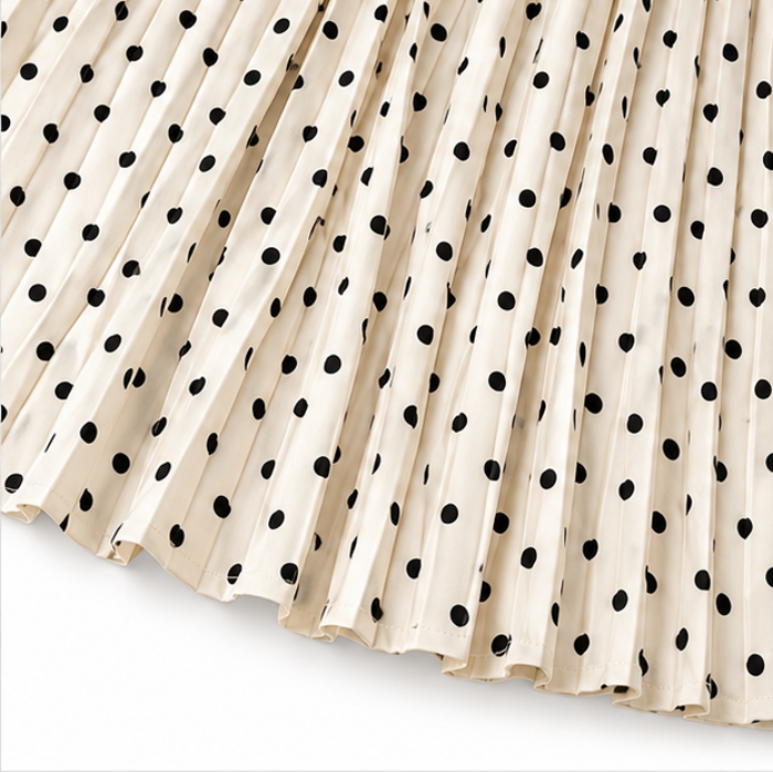 Wearbella – Polka Dot Pleated A-Line Midi Skirt